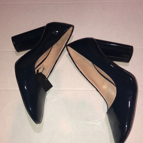 navy patent block heel shoes
